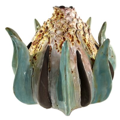 Ceramic - Sculptural Form with Leaves and Flower Head