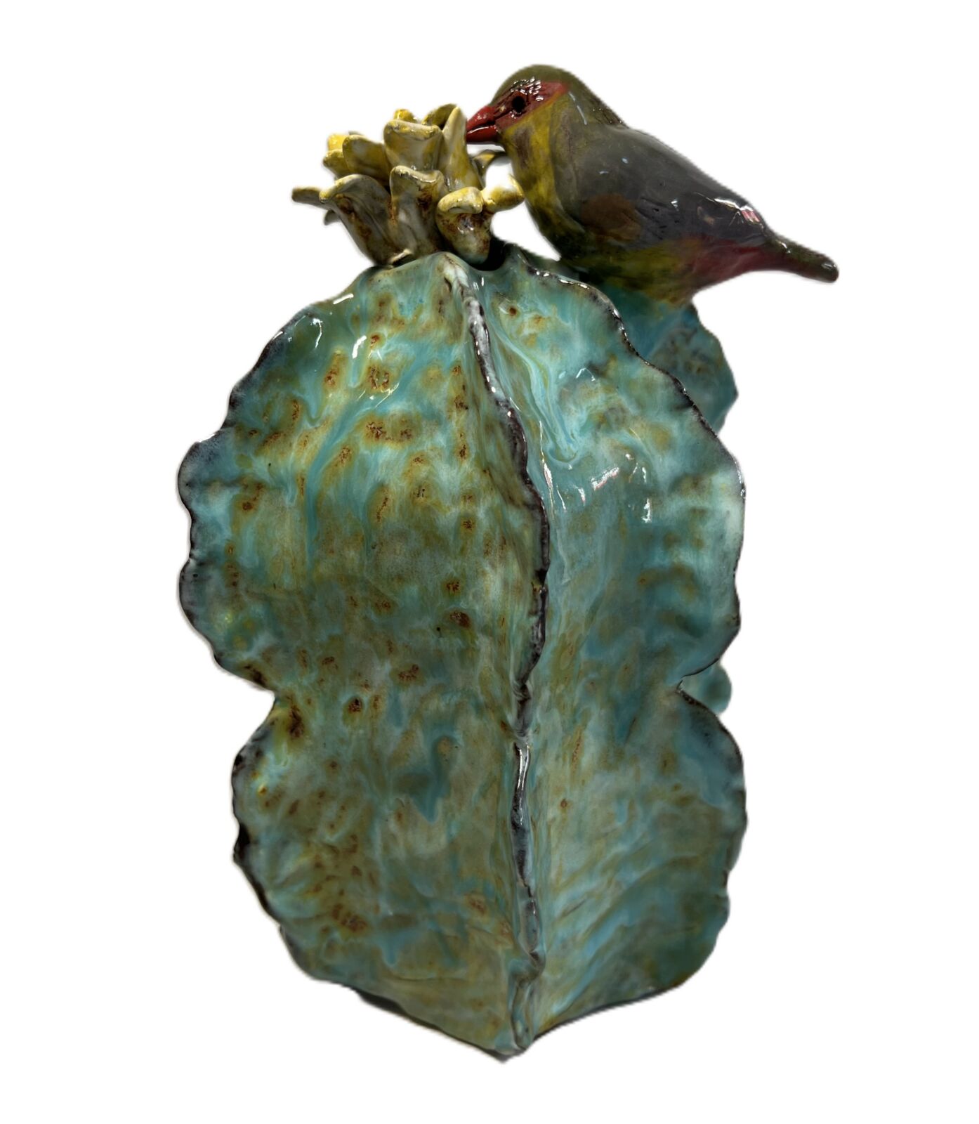 Ceramic - Two Tiered Cactus with Yellow Flower & Bird - Image 2
