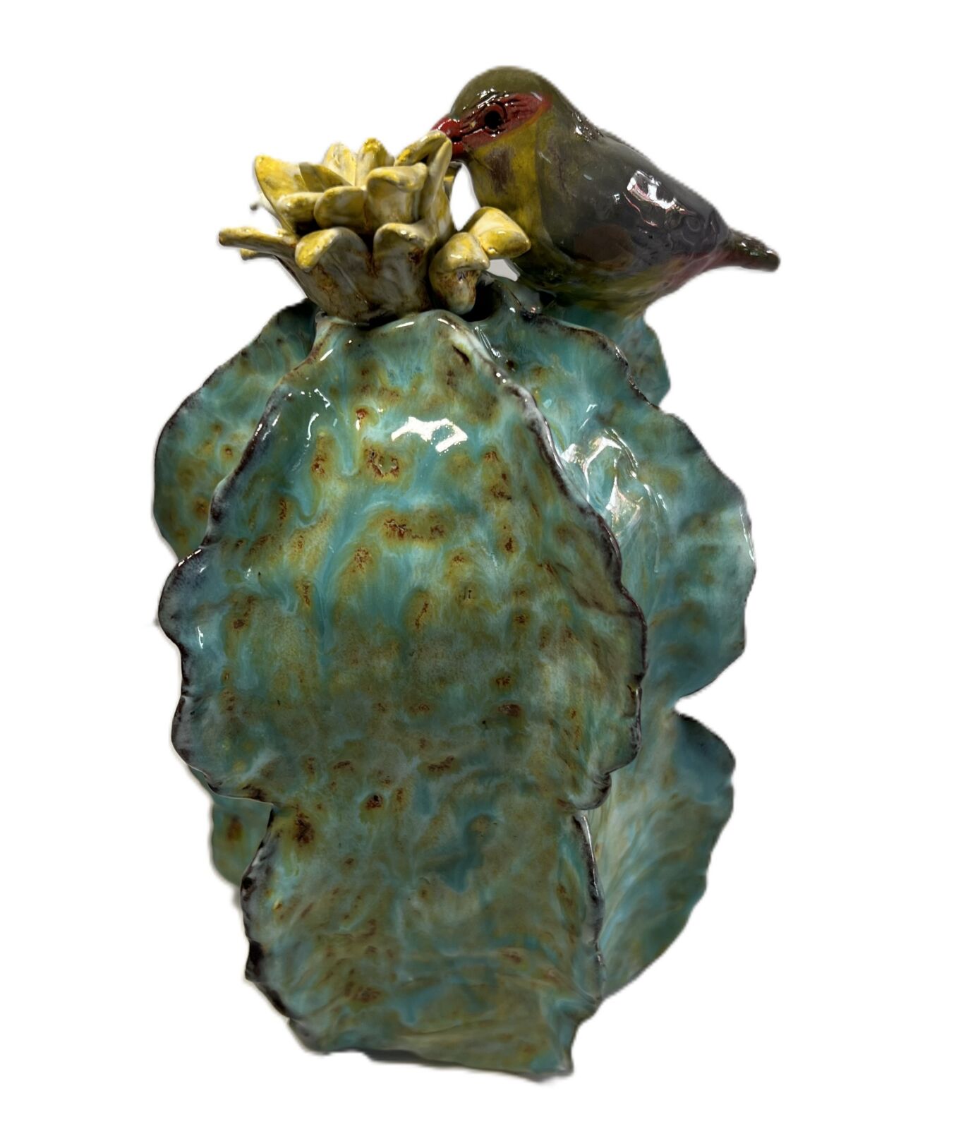 Ceramic - Two Tiered Cactus with Yellow Flower & Bird - Image 3